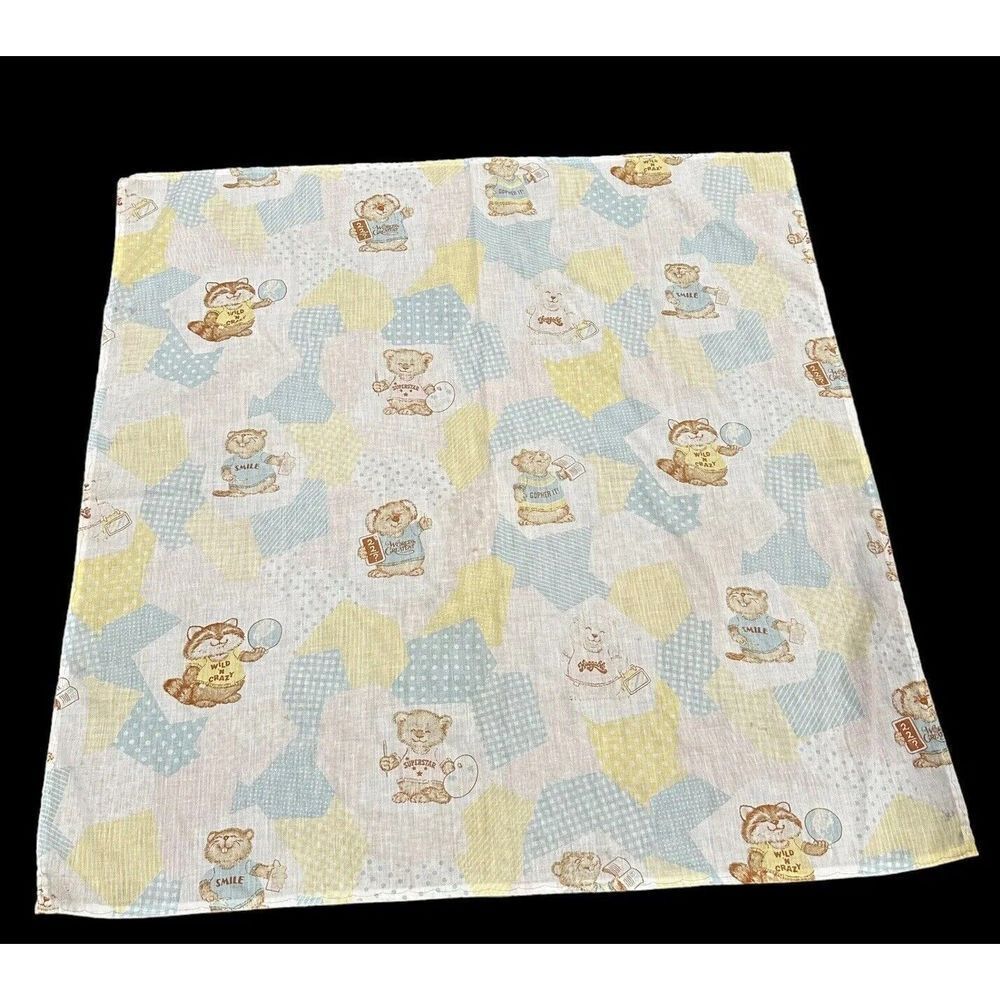 Vintage Baby Sheet Gopher Raccoon Koala Bear Shirt Tales Patchwork Blue